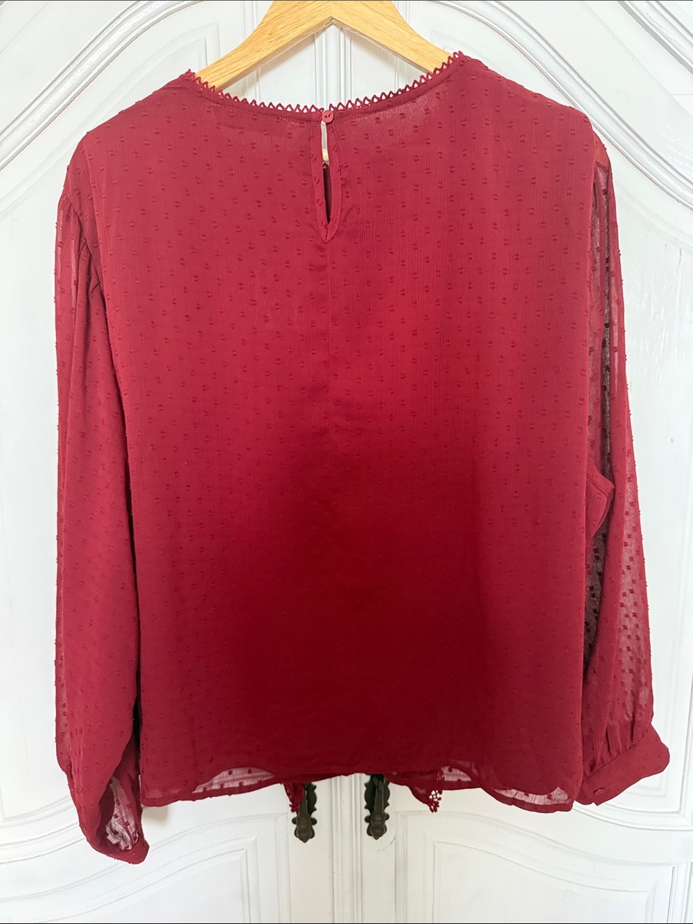 NWT Violeta Burgundy Swiss Dot Ruffle Blouse Boho Coquette Cottagcore Size 2X - Picture 3 of 12